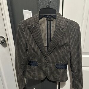Theory Brown Pinstripe Blazer with Navy Trim